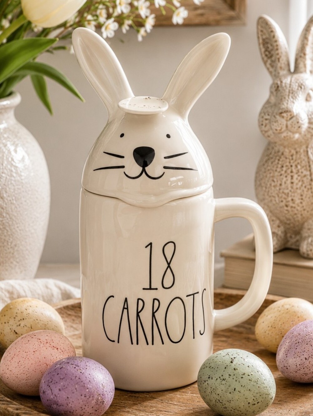 Rae Dunn "18 Carrots"  Easter Bunny Figural Mug